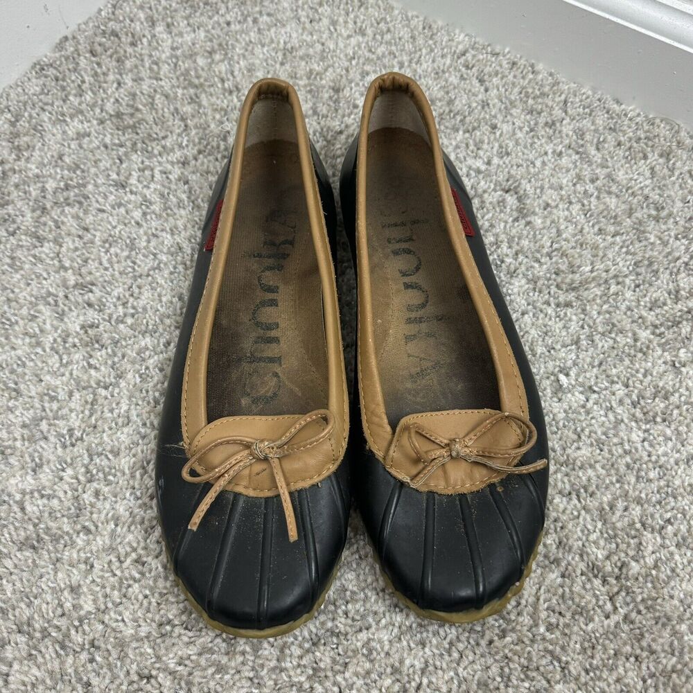Women's Chooka Sz 6 Duck Skimmer Shoes Black Caramel Rain Loafers Rubber Flats - Picture 3 of 9